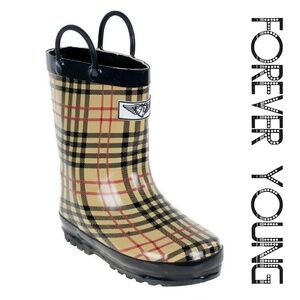 Kids Rainboots, Waterproof Faux Fur Lined Rain Boots, k-1559 Plaid, Size 1